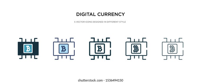 digital currency icon in different style vector illustration. two colored and black digital currency vector icons designed in filled, outline, line and stroke style can be used for web, mobile, ui