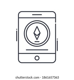 Digital currency icon, linear isolated illustration, thin line vector, web design sign, outline concept symbol with editable stroke on white background.