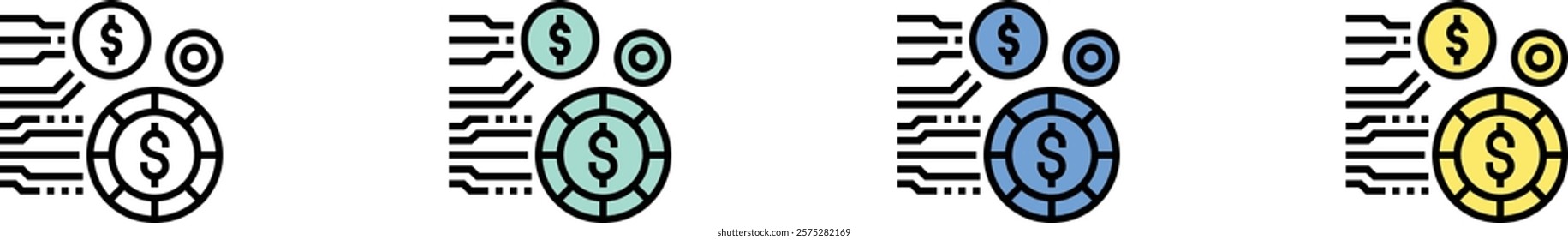 digital currency icon. Outline, Green, Blue and Yellow Style Design Isolated On White Background