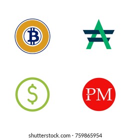 digital currency logo set - dollar, bitcoin gold, advcash, perfect money. Cryptocurrency. Vector.