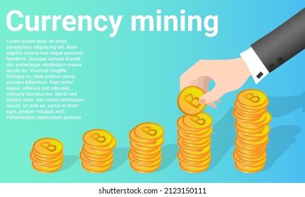 Digital currency mining. Blockchain and digital technologies.Poster in business style.Flat vector illustration.