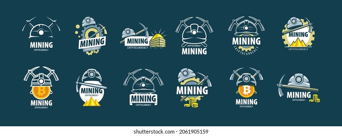 Digital currency mining. Helmet and pick. Vector illustration