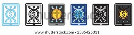 Digital Currency multi style, mini illustration icon. outline, flat, glyph, dual tone, line color, UI, UX kit, app and web development, digital or print. For finance, business, economy.