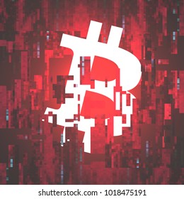 Digital Currency Symbol Bitcoin on Corrupted Pixel Background - Vector Illustration
