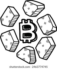 The Digital currency symbols Hand drawn illustrations in line art style