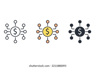 digital currency thin line icons. Vector illustration isolated on white. Editable stroke