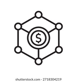 Icono de Vector de moneda digital de moneda de dólar en red hexagonal para Fintech, Tecnología de blockchain y sistema financiero global