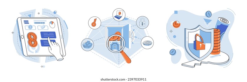 Digital currency vector illustration. Blockchain technology ensures integrity and security digital currency transactions The future banking lies in seamless integration digital currency and financial