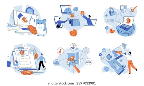 Digital currency vector illustration. The internet serves as backbone for global adoption digital currency and financial technology Digital currency concepts challenge traditional financial systems