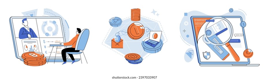 Digital currency vector illustration. Digital currency revolutionizes way we transfer and store value in digital age The economic landscape is evolving with widespread adoption digital currencies