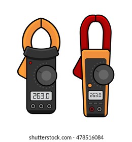 Digital Current Clamp Meter. Electrician power tools. Vector