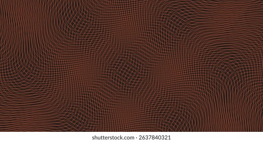 Digital curved grid lines texture or background. 3d distorted wave pattern with the optical illusion. Big data visualization. Vector illustrations.