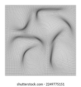 Textura de cuadrícula curva digital con líneas. Patrón de ondas 3d con el efecto de la ilusión. Gran visualización de datos. Ilustraciones vectoriales.