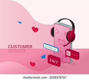 Digital customer service is easily accessible using a smartphone. 3D illustration. Mobile customer service.