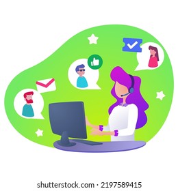 Digital customer service. Customer support helping customer. CRM service with omnichannel for consumer complaint.