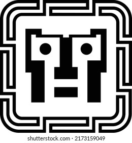 Digital Cyber Avatar Icon. Computer Technology, Security, Hacking Print. Black And White Face Person Stamp. 8-bit Abstract  Cyber Punk Design Symbol. Vector Illustration