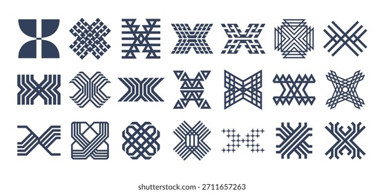 Digital cyber circuit line abstract letter X logo set
