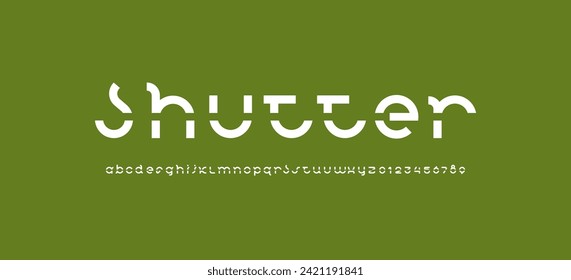 Digital cyber font, rounded modern alphabet, trendy letters from A to Z and numbers from 0 to 9 made cut style, vector illustration 10EPS