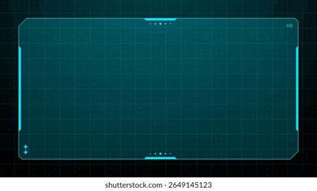 Digital cyber frame with a grid background. Head up display futuristic template. Sci fi interface element. Abstract tech empty gui presentation with copy space.