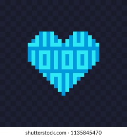 Digital cyber heart. Pixel art icon. Isolated vector illustration. 8-bit sprite. Design stickers, logo, app, embroidery.