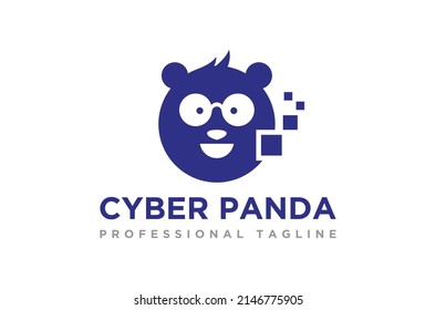 Digital cyber panda logo design vector icon symbol illustrations. This is animal panda design with creative data. Its for any computer internet or software information security companies.