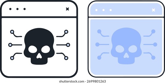 Alerta digital de cráneo cibernético, ícono de Vector mínimo de amenaza de malware