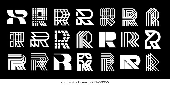 Línea de tecnología cibernética digital letra R logo conjunto