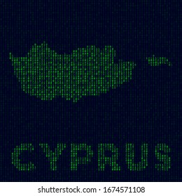Digital Cyprus logo. Country symbol in hacker style. Binary code map of Cyprus with country name. Amazing vector illustration.