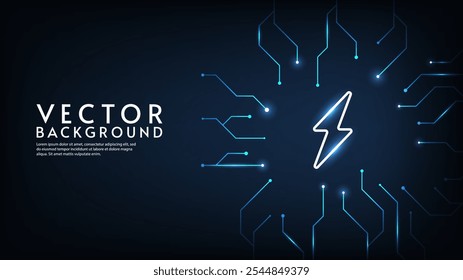 Digital dark backdrop. Technology connect lines. Lightning icon. Vector illustration.