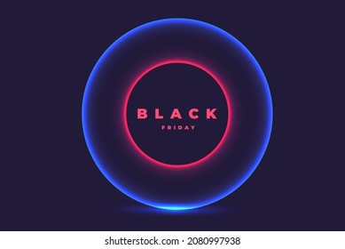 Digital dark minimalistic banner with neon corcles blue and corel colores on the black background