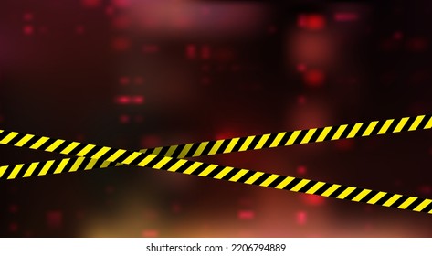 Digital Dark Red Background With Warning Ribbon. Data Breach Concept