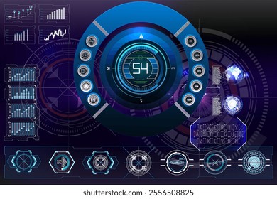 Digital dashboard displaying data visualization and navigation indicators with futuristic design elements.
