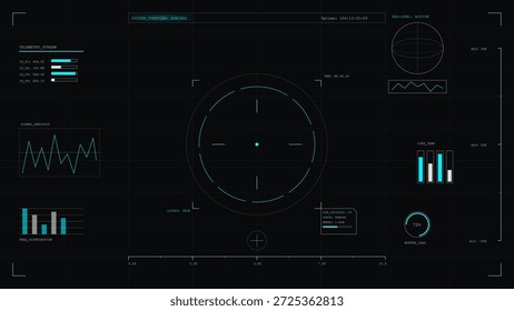 Um painel de controle digital exibe várias métricas de dados, gráficos e análises visuais em uma interface escura. O layout mostra valores para diferentes parâmetros e tendências.