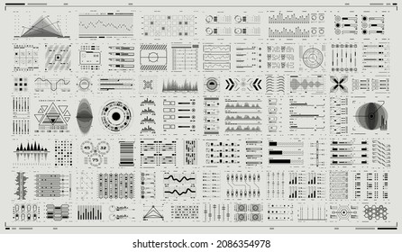 Digital dashboard panel illustration. Futuristic virtual graphic. Infographic elements. Abtract Header Status Bar. Set of Sci Fi Modern User Interface Elements. HUD UI for Business App.