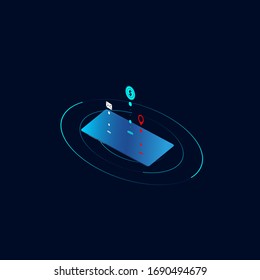 Digital data with 3D icon for website user interface design