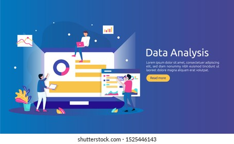 digital data analysis concept for market research and digital marketing strategy. website analytics or data science with people character. template for web landing page, banner, presentation