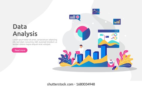 digital data analysis concept for market research and digital marketing strategy. website analytics or data science with people character. template for web landing page, banner, presentation