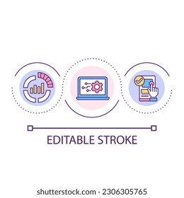 Digital data analytics loop concept icon. Customer behavior studying. Online business abstract idea thin line illustration. Isolated outline drawing. Editable stroke. Arial font used