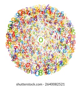 Digital data array, Abstract Concentric circles of Digits Swirling pattern, spiral of numbers,