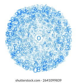 Digital data array, Abstract Concentric circles of Digits Swirling pattern, spiral of numbers,