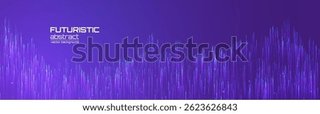 Digital data background. Futuristic glowing lines on a vibrant purple backdrop. Data flow, sound waves or analytics concept. Innovation technology design. Vector Illustration.