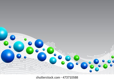 Digital data balls wave blue and green