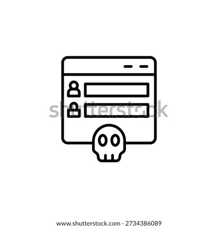 Digital Data Breach Alert Outline Icon Depicting Vulnerable Login Form and