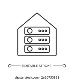 Digital data center line icon. Powerful servers operating on storage. Information processing systems. Computing. Isolated vector illustration. Outline symbol. Simple linear drawing. Editable stroke
