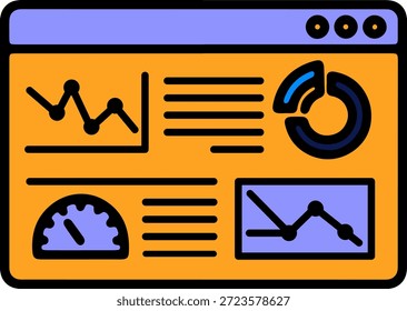 Ícone do painel de dados digitais com interface laranja e roxa
