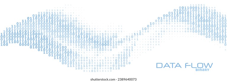 Digital data flow by blue binary code wave. Vector graphics