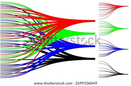 Digital data flow concept with colorful converging lines on white background for tech analytics or AI design projects