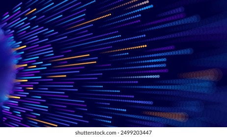 Digital Data Flow Speed Lines Background. Big Data Technology Lines. Fast Wireless Data Transmission. High Speed of Light Trails. Information Flow in Virtual Reality Cyberspace. Vector Illustration.