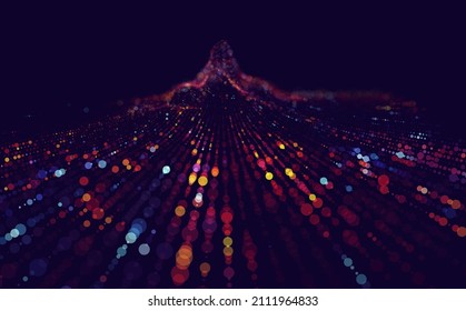 Digital Data Flow Vector Background. Big Data Technology Lines. 5G Wireless Data Transmission. High Speed Internet. Information Flow In Virtual Reality Cyberspace. Vector Illustration.