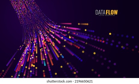 Digital Data Flow Vector Background. Big Data Technology Lines. 5G Wireless Data Transmission. High Speed Light Trails. Information Flow in Virtual Reality Cyberspace. Vector Illustration.